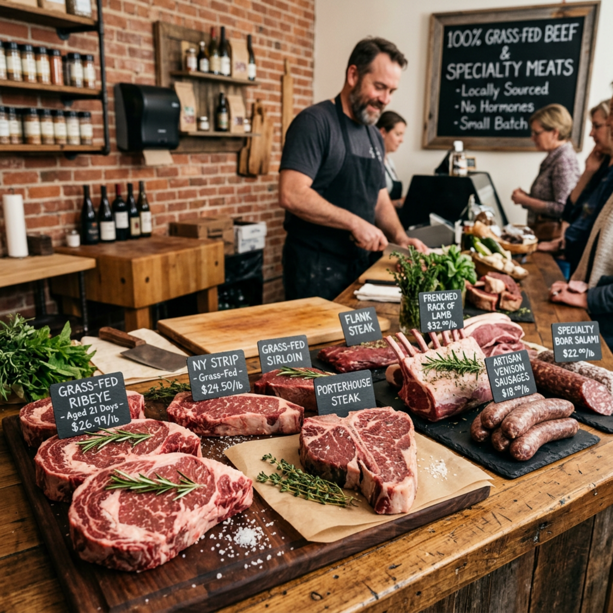 Butcher counter with grass-fed beef